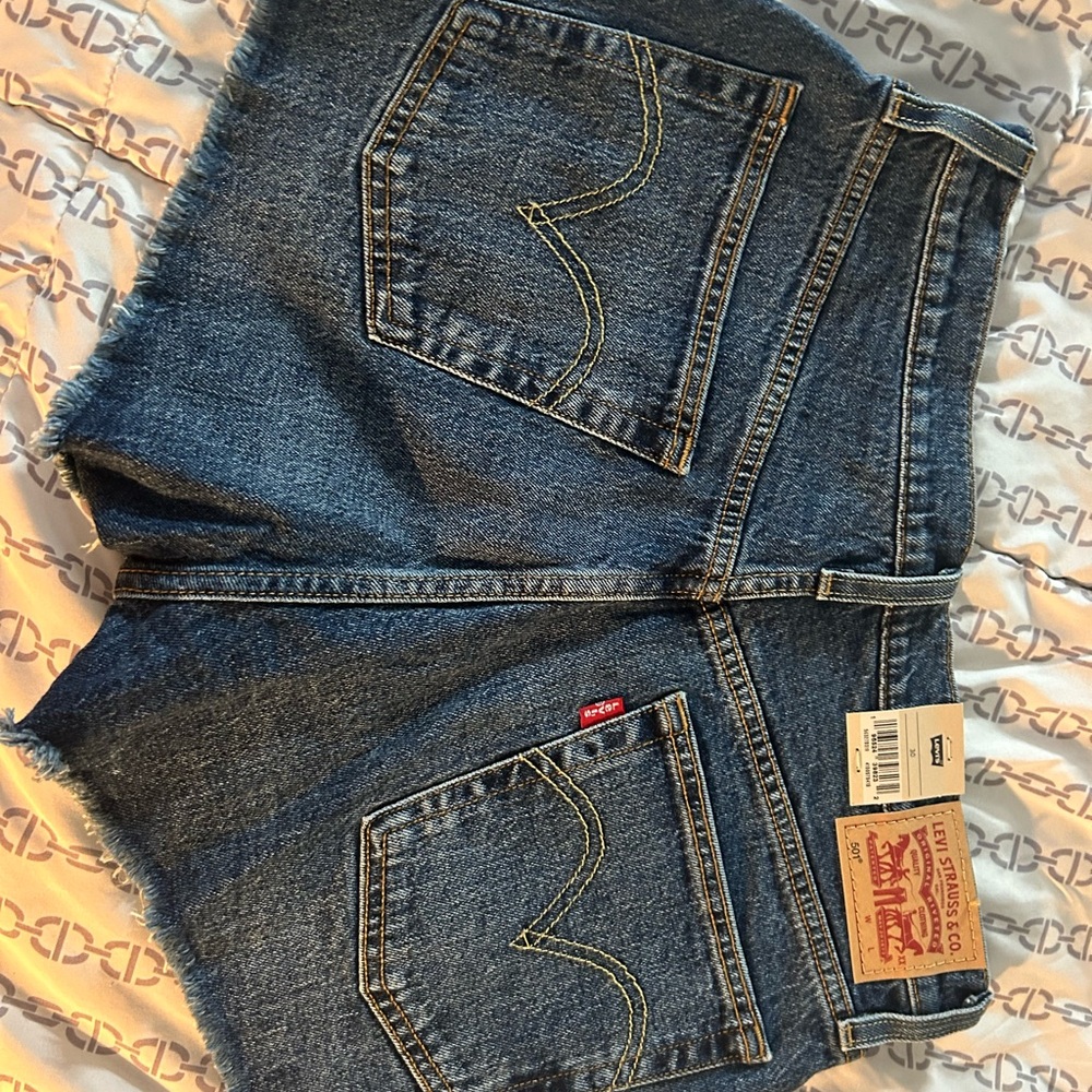 Levi's Blue Jean Shorts with Distressed Finish